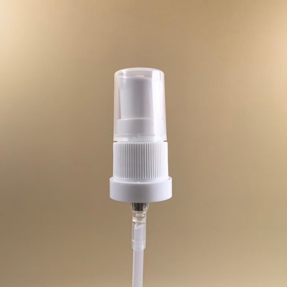 White ribbed anti-theft 18/415 essential oil pump with 0.4cc output for thick essential oil packaging