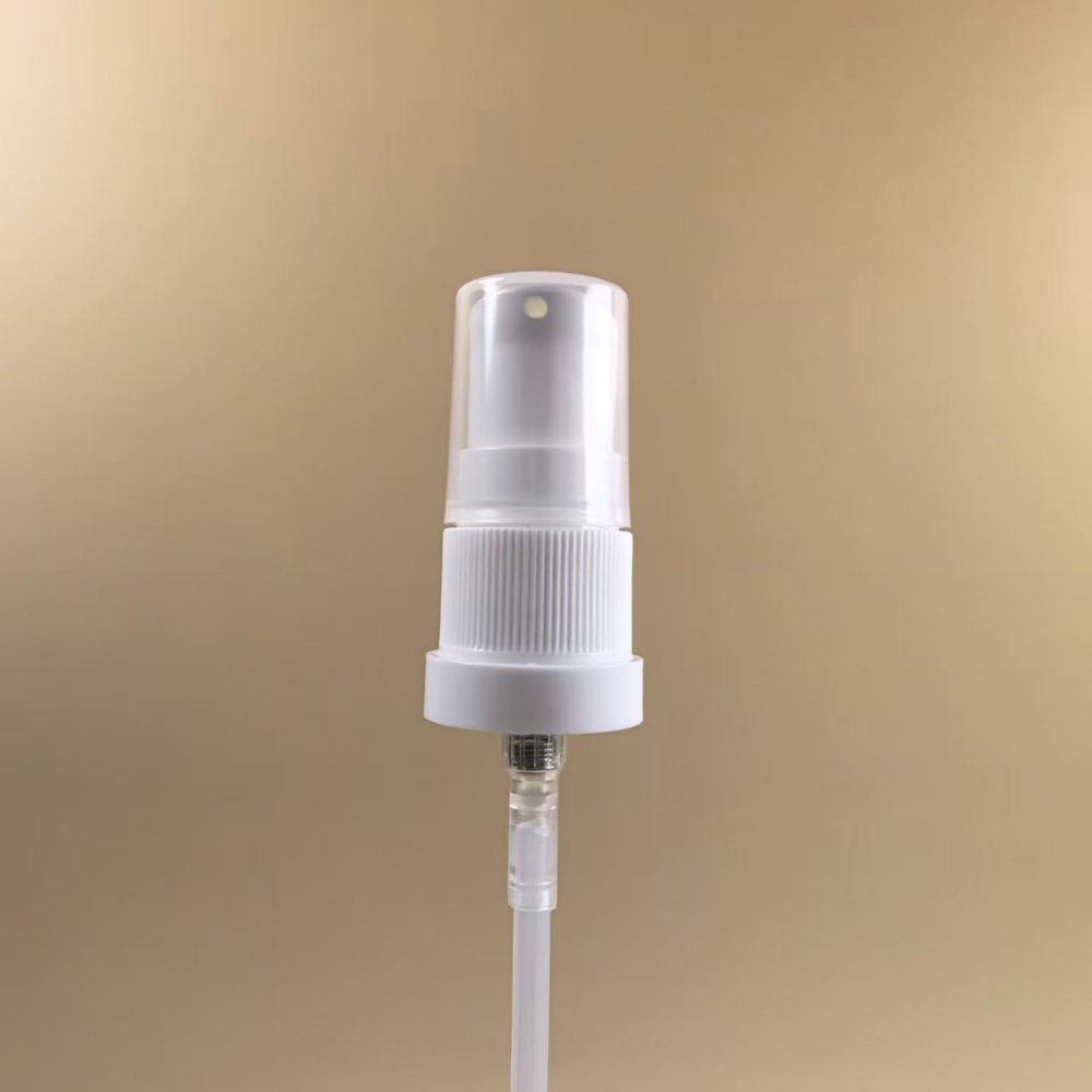White ribbed anti-theft 18/415 essential oil pump with 0.4cc output for thick essential oil packaging