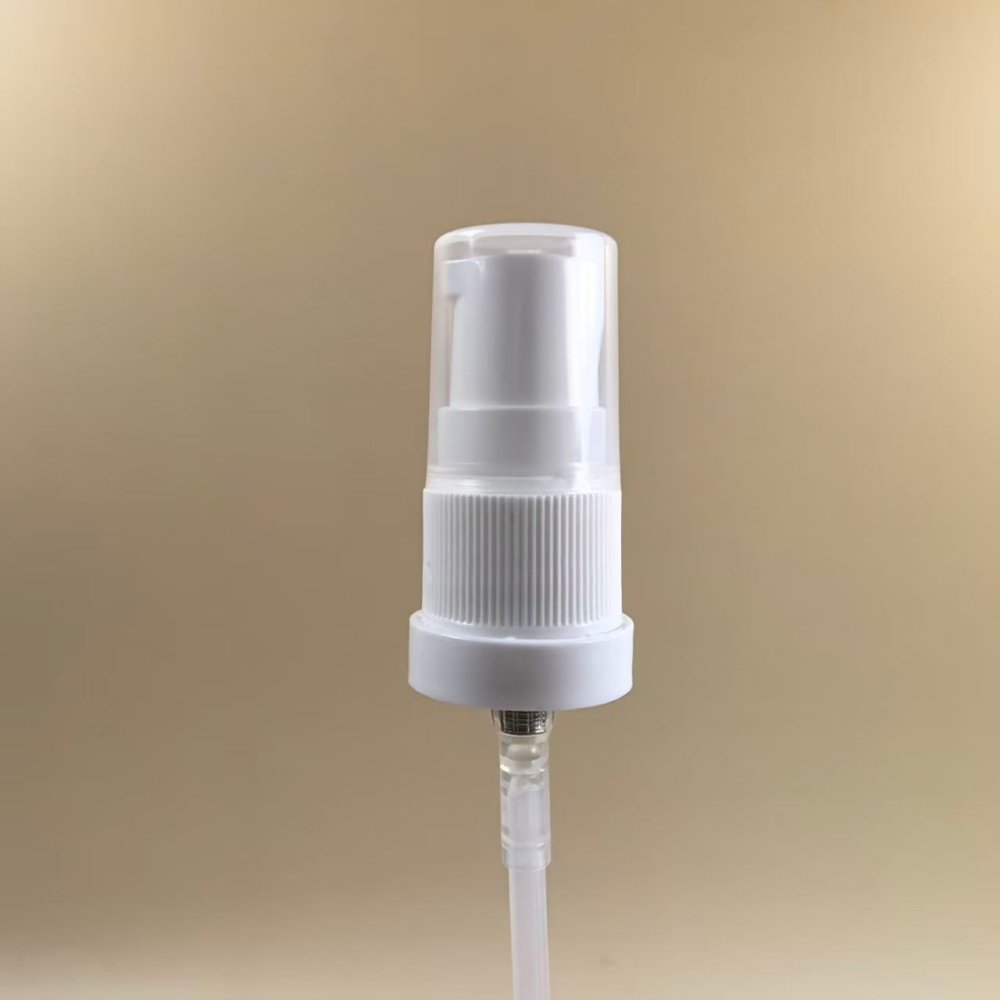 White ribbed anti-theft 18/415 essential oil pump with 0.4cc output for thick essential oil packaging
