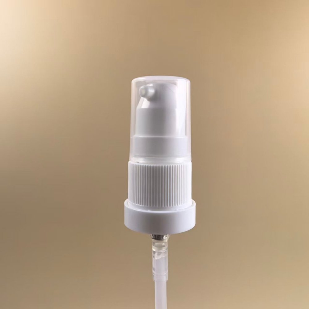 White ribbed anti-theft 18/415 essential oil pump with 0.4cc output for thick essential oil packaging