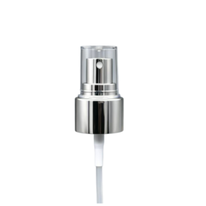 Aluminum cosmetic fine mist spray pump in black, silver and gold, matched with transparent protective overcap, fits 20/410 and 24/410 bottles