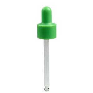 green plastic essential oil dropper in 18/410 size for cosmetic packaging